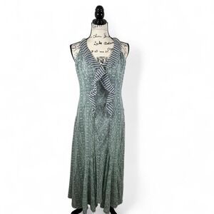 Cabi Ruffled Maxi Dress Sleeveless Blue Green Paisley Summer Occasion